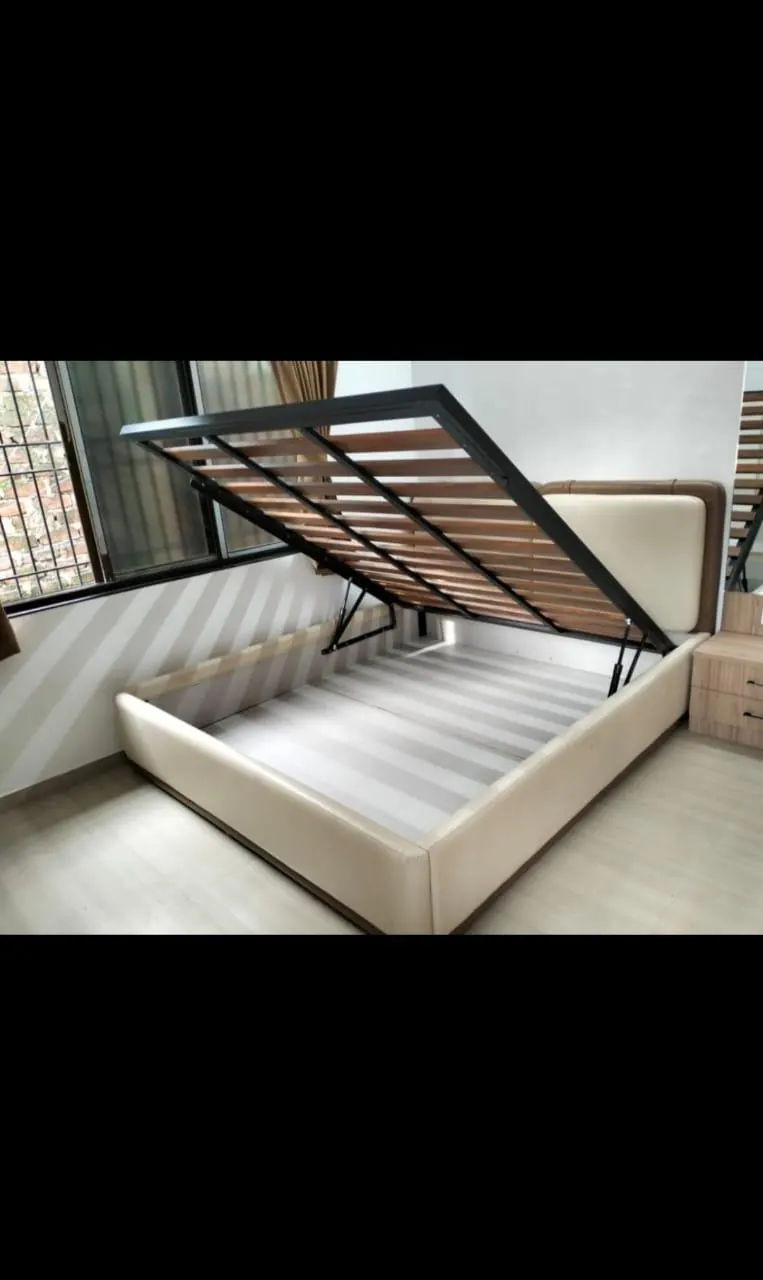 Custom bed frame built by Woodflex Designs, photographed in our Surat workshop