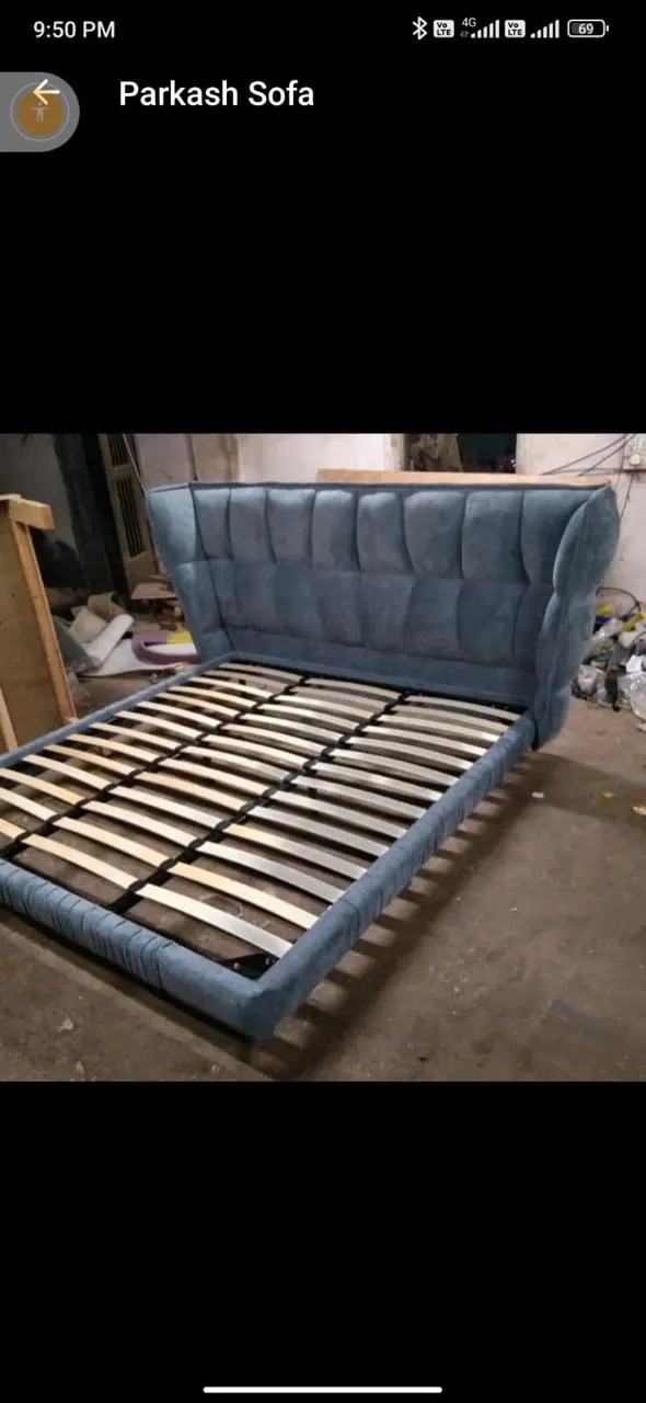 Custom bed frame built by Woodflex Designs, photographed in our Surat workshop