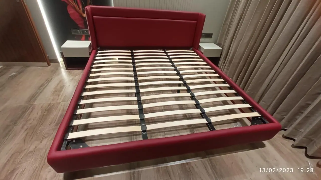 Custom bed frame made by Woodflex Designs, photographed in a client's home