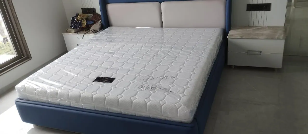 Custom bed frame made by Woodflex Designs, photographed in a client's home