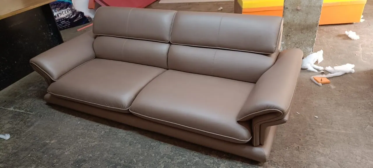 Custom sofa built by Woodflex Designs, photographed in our Surat workshop