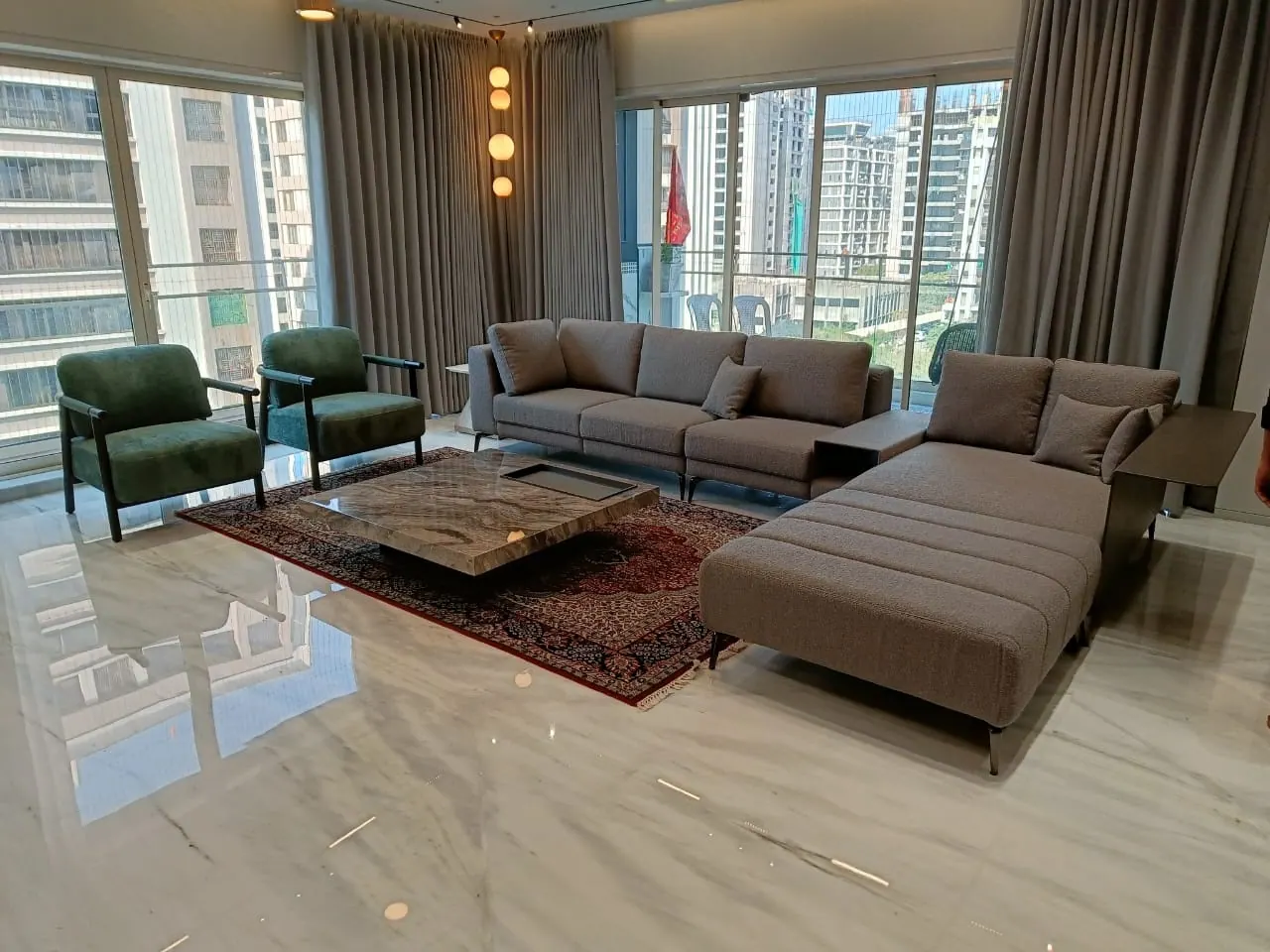 Custom sofa built by Woodflex Designs, photographed in our Surat workshop