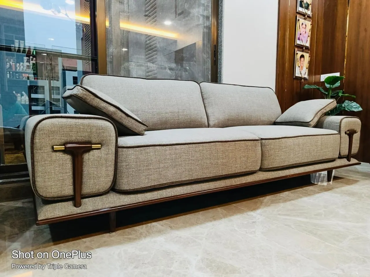 Custom sofa built by Woodflex Designs, photographed in our Surat workshop