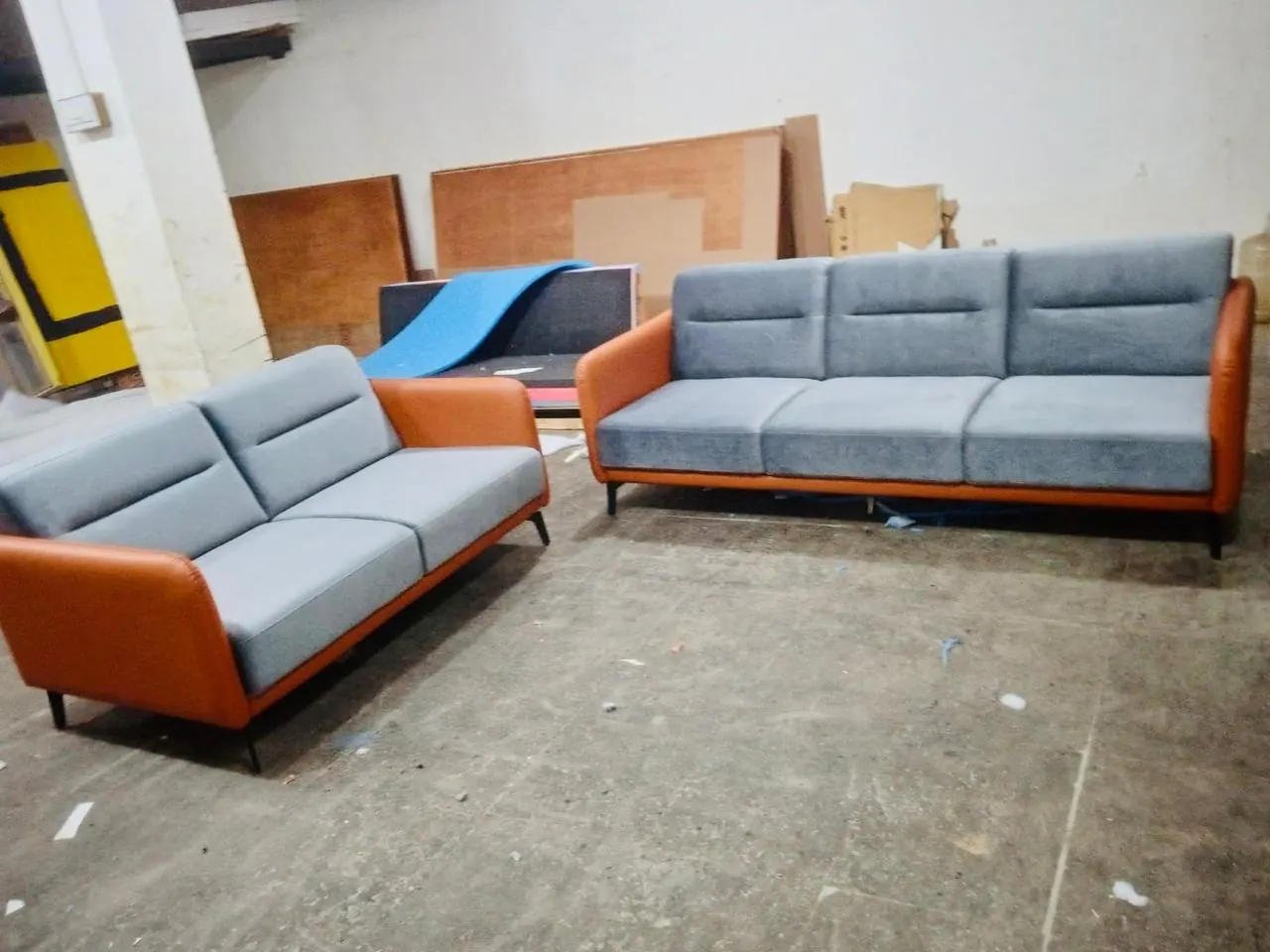 Custom sofa built by Woodflex Designs, photographed in our Surat workshop