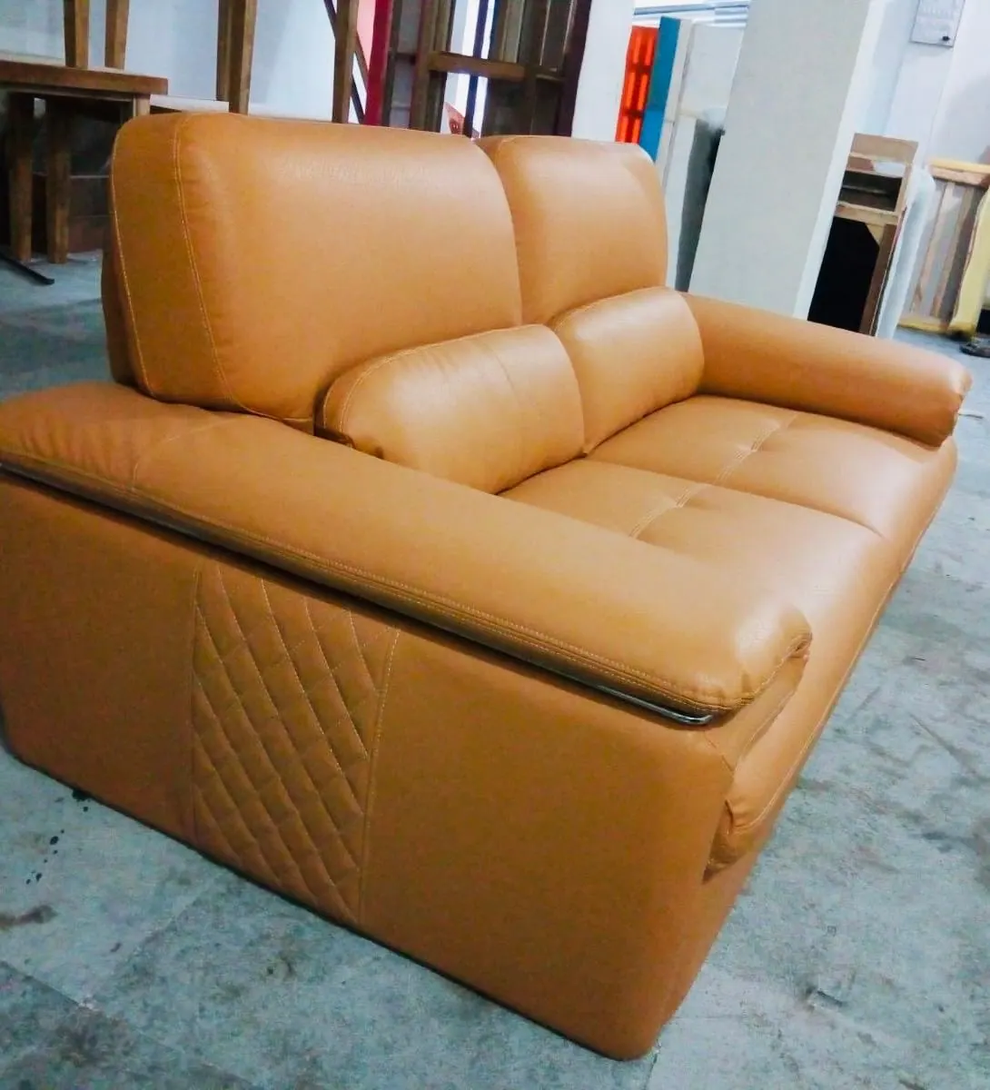 Custom sofa built by Woodflex Designs, photographed in our Surat workshop