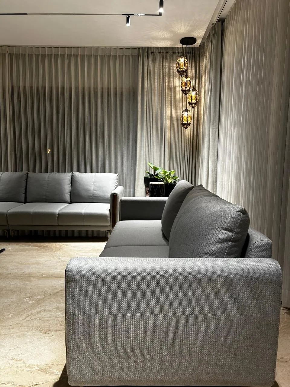 Custom sofa built by Woodflex Designs, photographed in our Surat workshop