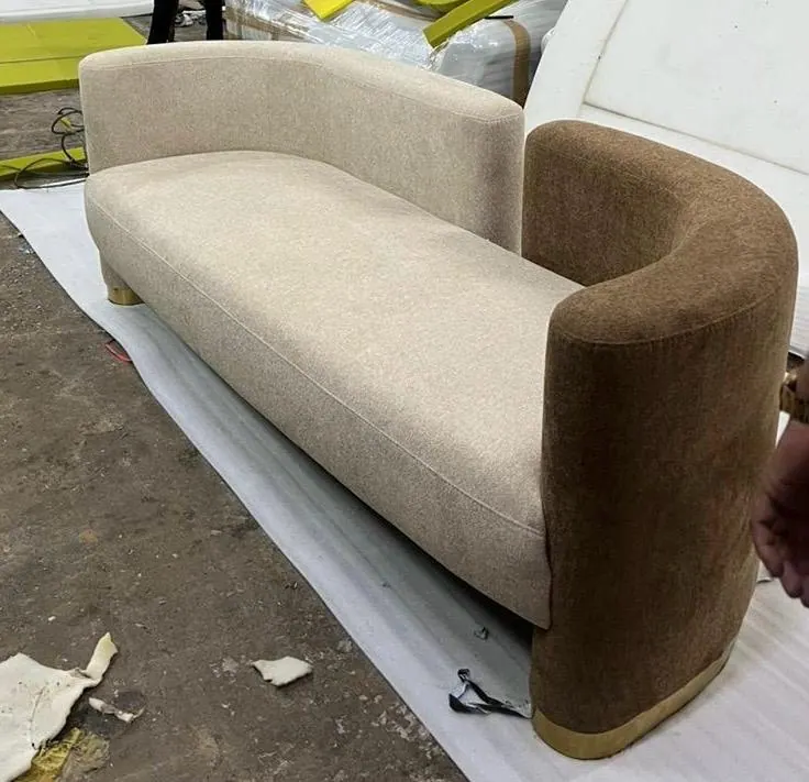 Custom sofa built by Woodflex Designs, photographed in our Surat workshop